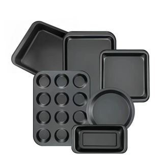 1個黑色碳鋼烘焙模具，長方形吐司盒/圓形披薩烤盤/正方形烤盤/長方形烤盤/12連馬芬杯，家用便捷多用途蛋糕模具