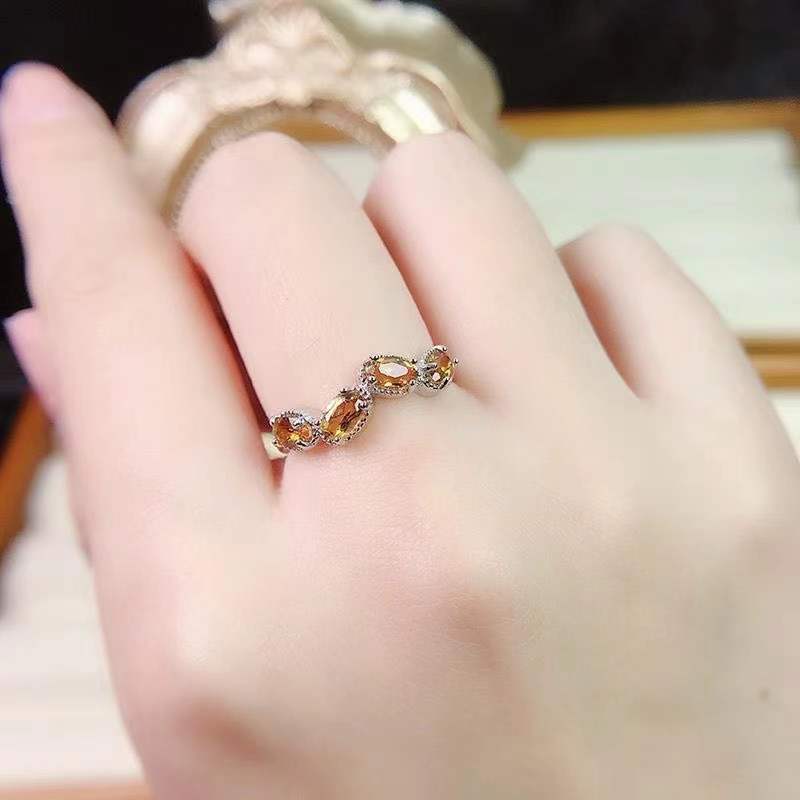 1PCS天然巴西黃水晶戒指女鍍白金寶石轉運指環日韓不規則食指
