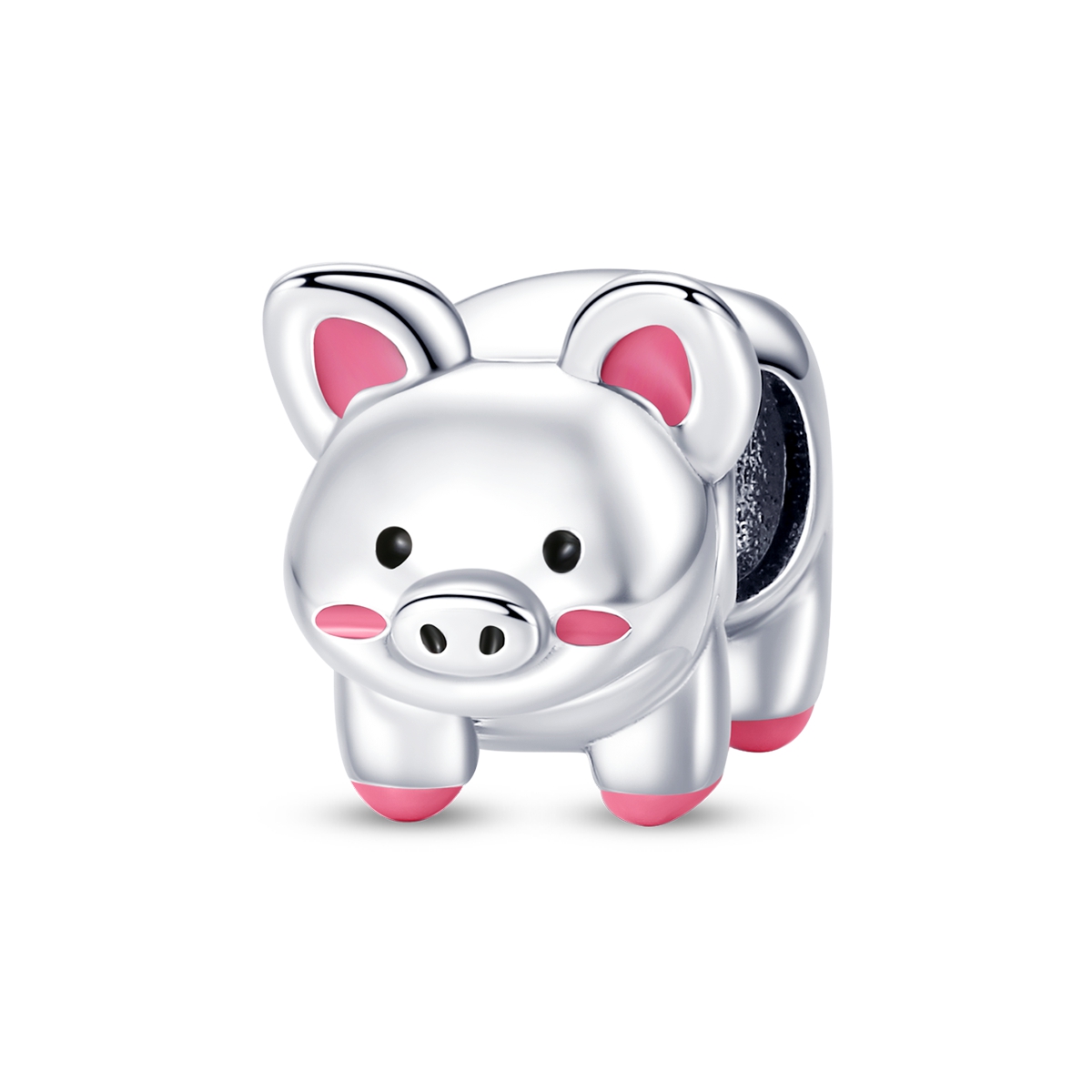 925 鍍銀珠子可愛粉色寵物豬吊飾適合原創手鍊時尚精美動物首飾禮物