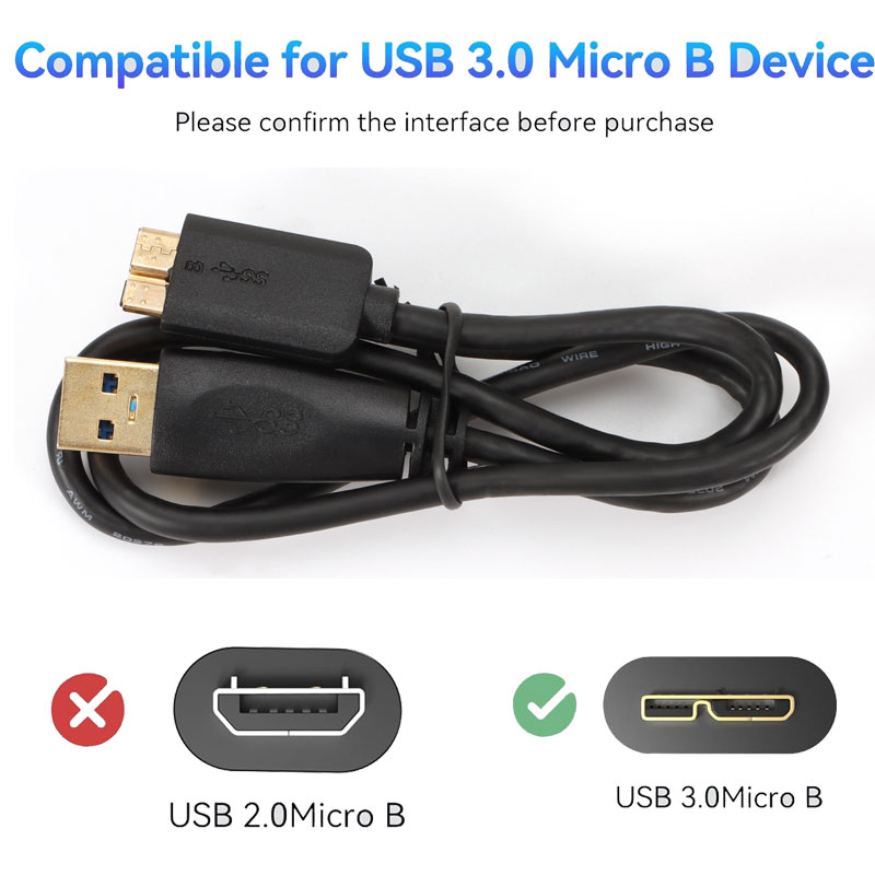 Micro USB 3.0 電纜 USB 3.0 A 型公頭轉 Micro B 線,兼容相機硬盤等 30 厘米