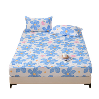 加厚床單 床墊保護套 藍色花卉圖案床罩 高度25cm(僅床單)