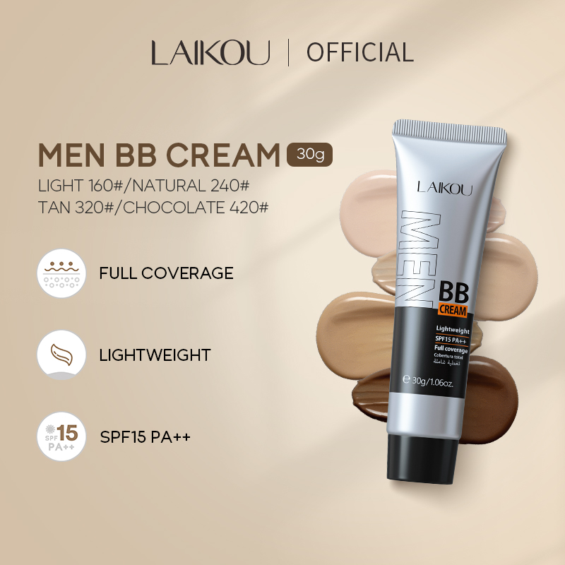 Laikou 男士 BB 霜全覆蓋 SPF15 PA++ 遮瑕暗沉 30g