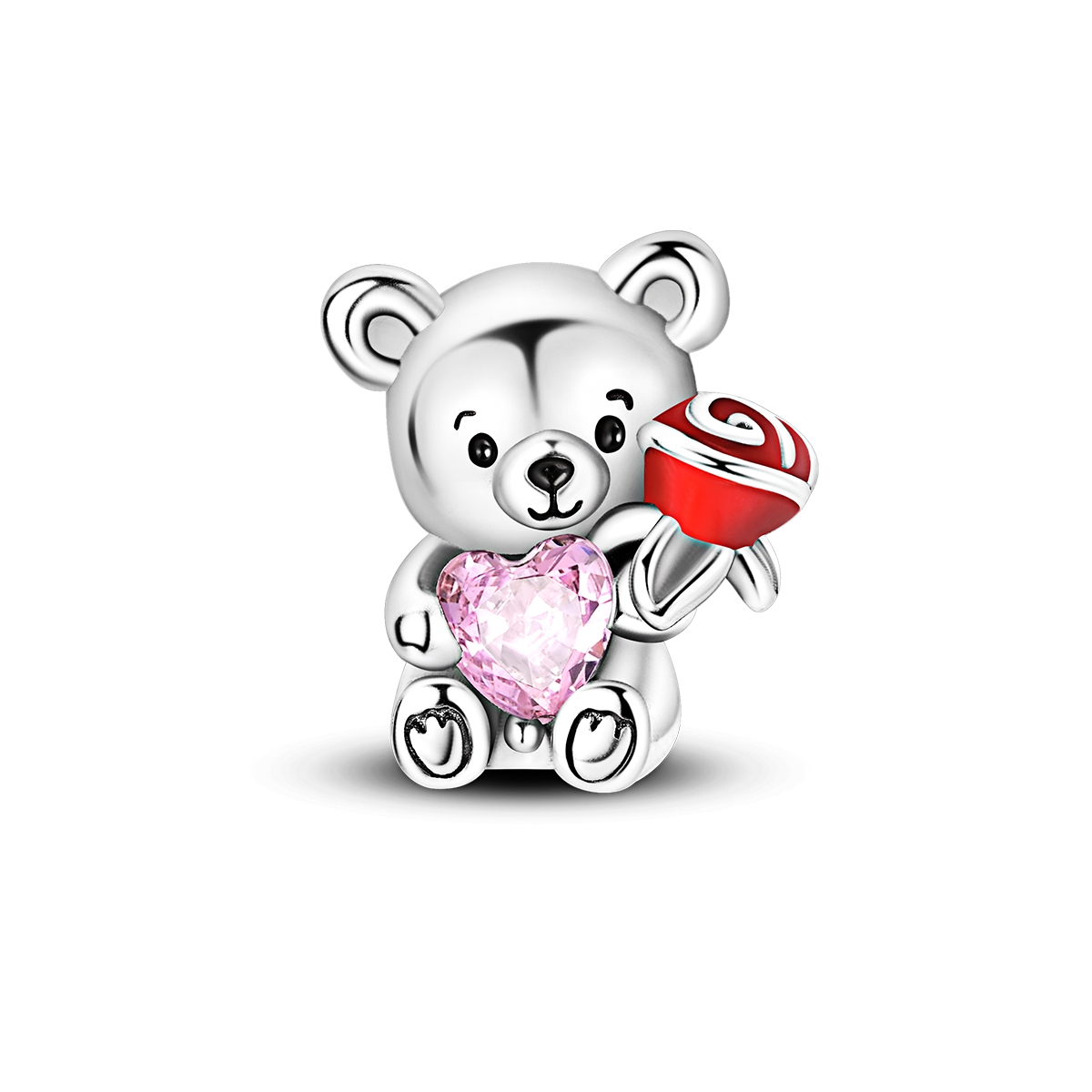 PANDORA 甜美粉紅熊愛心玫瑰 925 鍍銀吊飾適合潘多拉手鍊和項鍊浪漫女士婚禮派對吊墜情人節 DIY 禮物