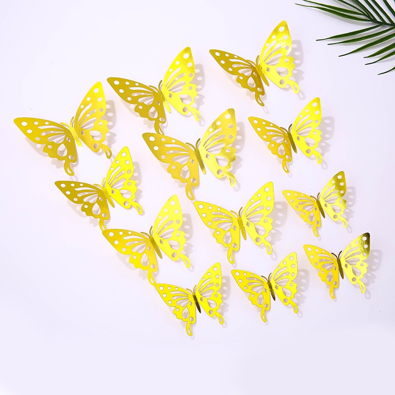 鏤空蝴蝶3D鏤空仿金屬蝴蝶牆壁裝飾家居客廳立體蝴蝶牆貼裝飾貼紙
