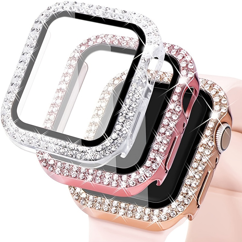 適用於 Apple Watch Series 7 的水鑽裝飾智能手錶錶殼,兼容 45 毫米 - 迷人時尚設計 - 智能手