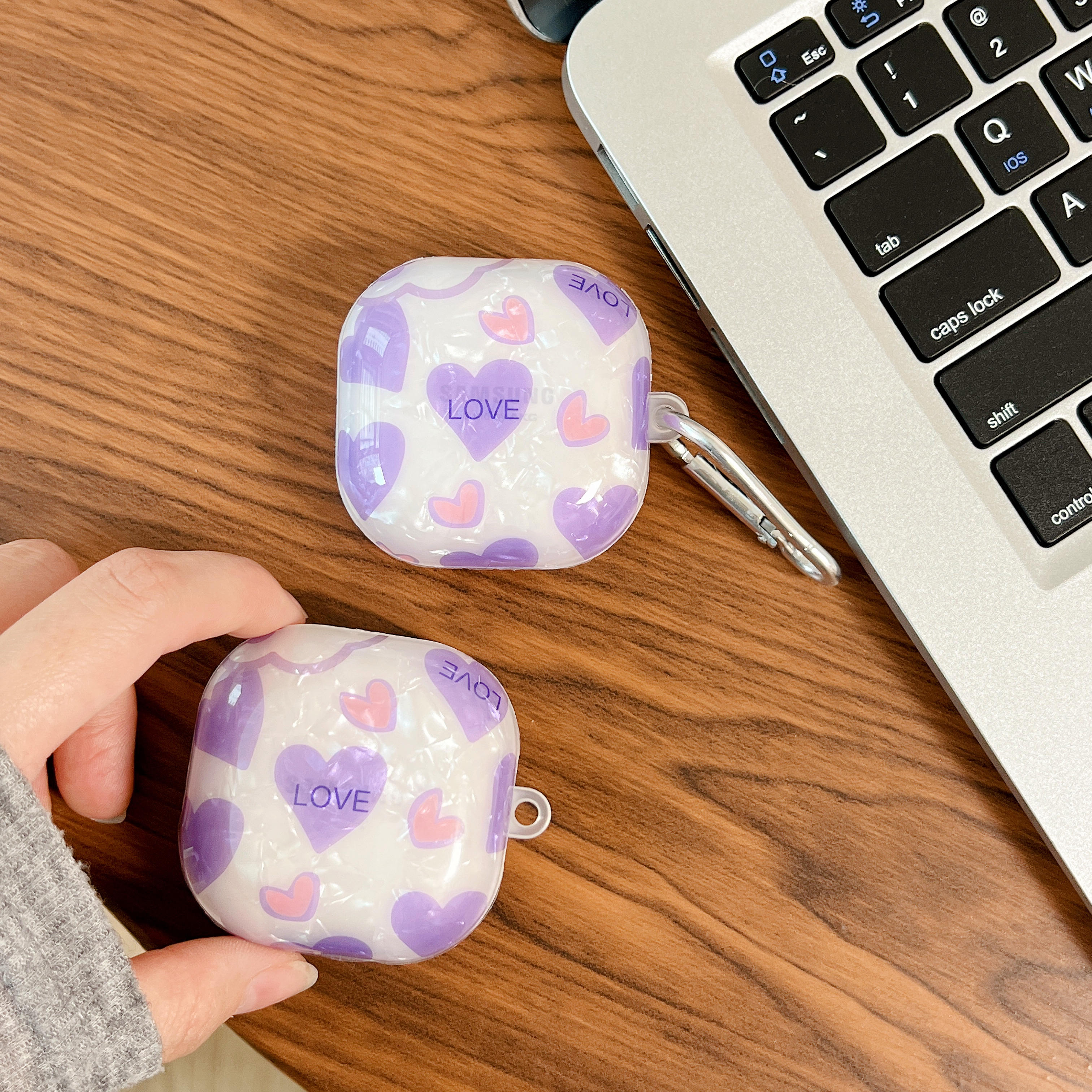 SAMSUNG Purple Hearts 帶貝殼圖案 TPU 耳塞套專為三星 Galaxy Buds2 Pro/Bud