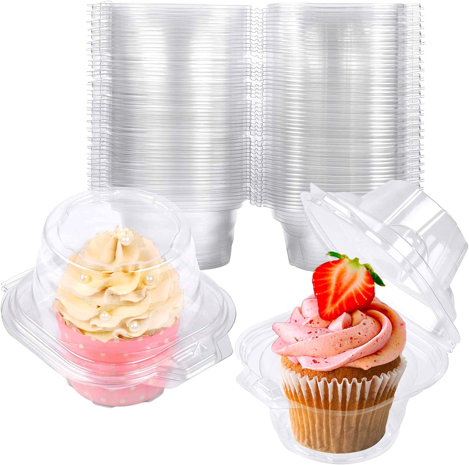 25個獨立紙杯蛋糕容器、塑料紙杯蛋糕盒、紙杯蛋糕架、可堆疊深圓頂紙杯蛋糕架