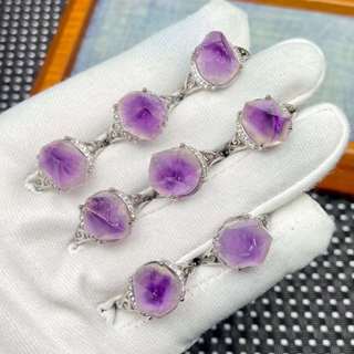 天然紫水晶原石水晶戒指女士可調節紫色首飾禮物