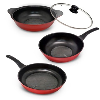 【蝦皮直營】韓國ECOSTAR 紅鈦鑽石不沾鍋具組/炒鍋/平底鍋/湯鍋/28cm/附鍋蓋