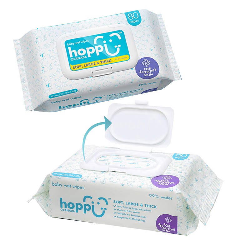【蝦皮特選】Hoppi嬰兒純水濕紙巾 80抽/包 加蓋款 敏感肌適用 純EDI水
