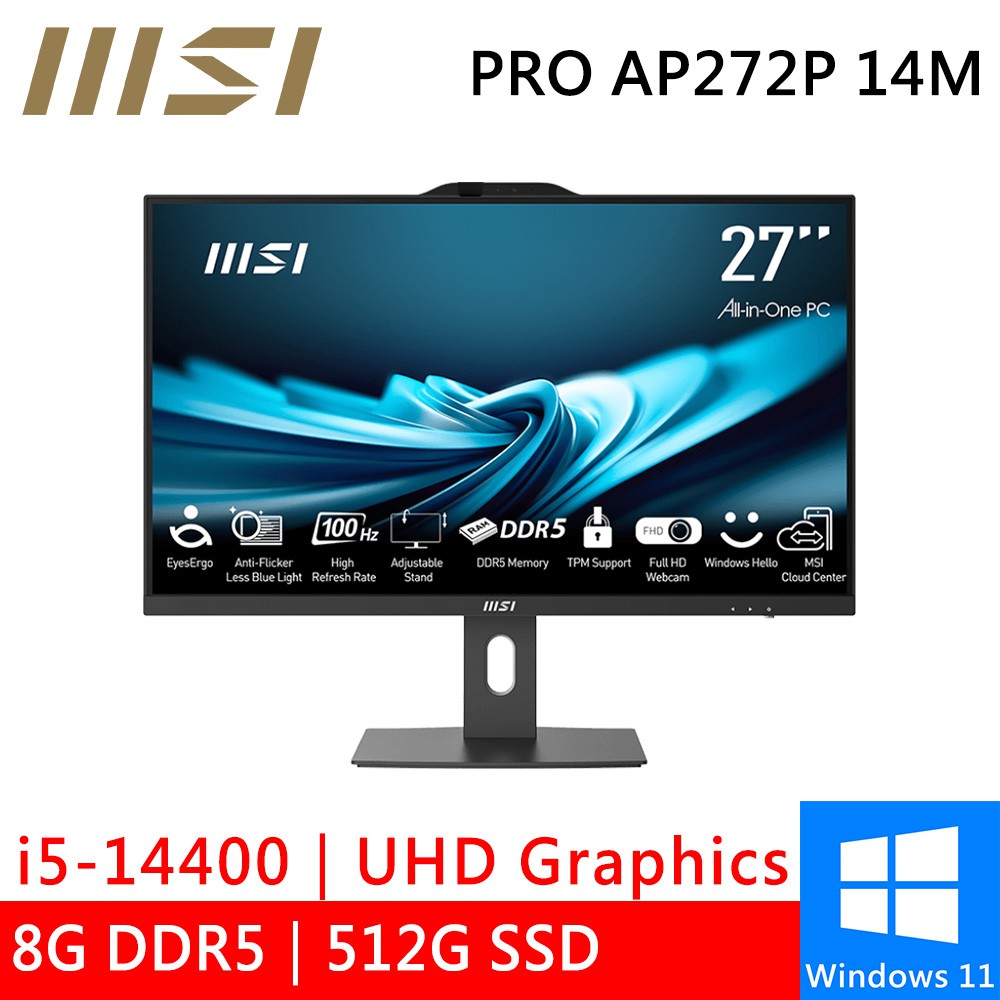 微星 PRO AP272P 14M-632TW 27型 i5-14400/8G AIO一體式電腦 現貨 廠商直送