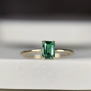 女士優雅 18k 鍍金祖母綠鋯石戒指 - DaintyCocktail 派對裝飾(多尺寸)