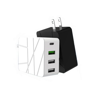 37W Type-C+ Type-A+USB-A 4孔快充電源充電器 現貨 廠商直送