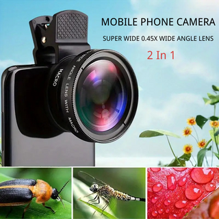 2 合 1 手機鏡頭,0.45 倍超廣角微距高清相機鏡頭,超廣角通用手機夾智能手機鏡頭,智能手機夾式鏡頭