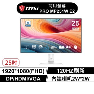 msi 微星 PRO MP251W E2 25型 IPS 120Hz 美型螢幕 內建喇叭 TUV護眼 現貨 廠商直送