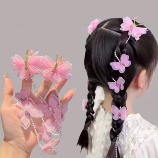 蕾絲蝴蝶結優雅珍珠髮夾 - 適合派對婚禮和特殊場合的女孩流蘇頭飾