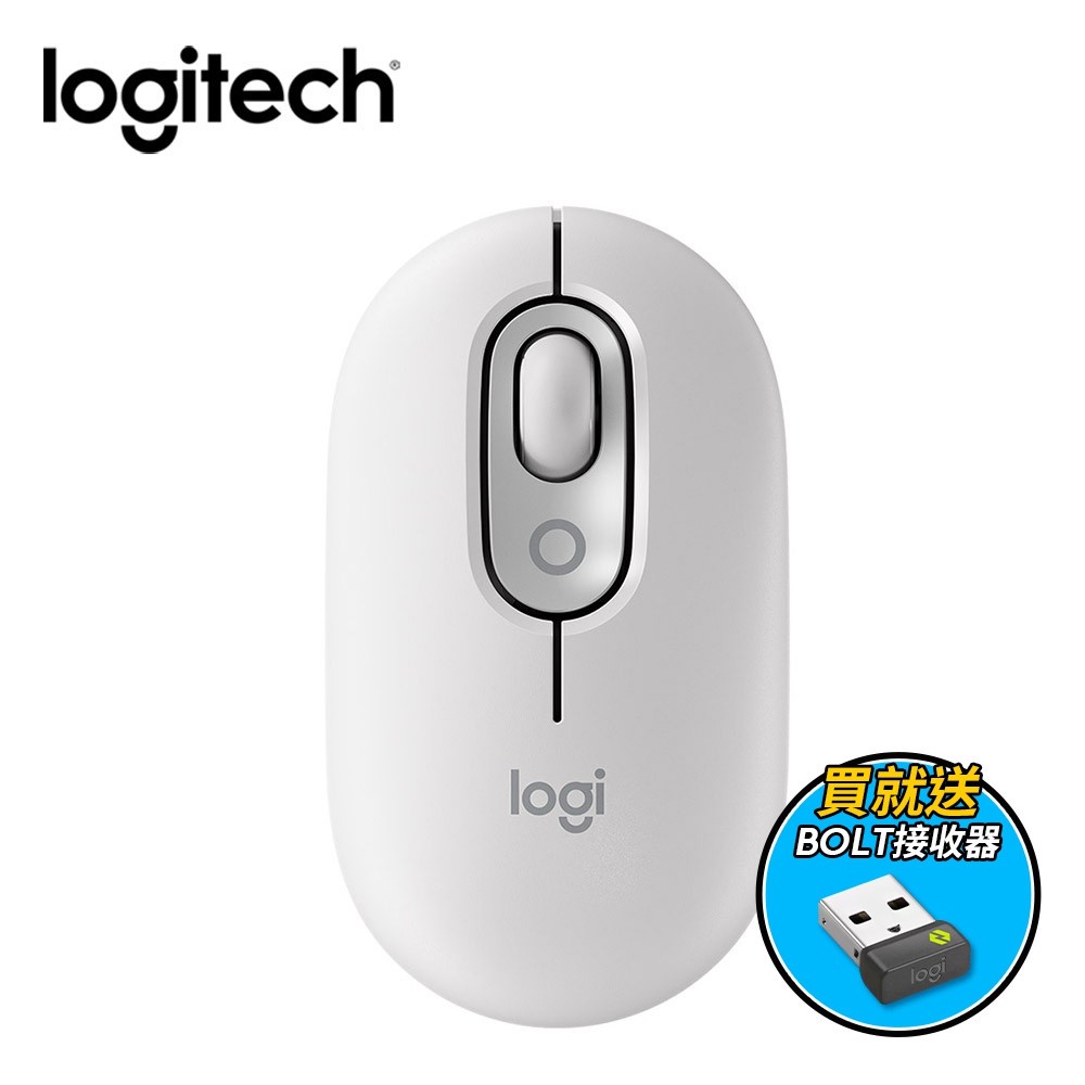 Logitech 羅技 POP MOUSE 無線藍牙滑鼠+接收器｜珍珠白 廠商直送