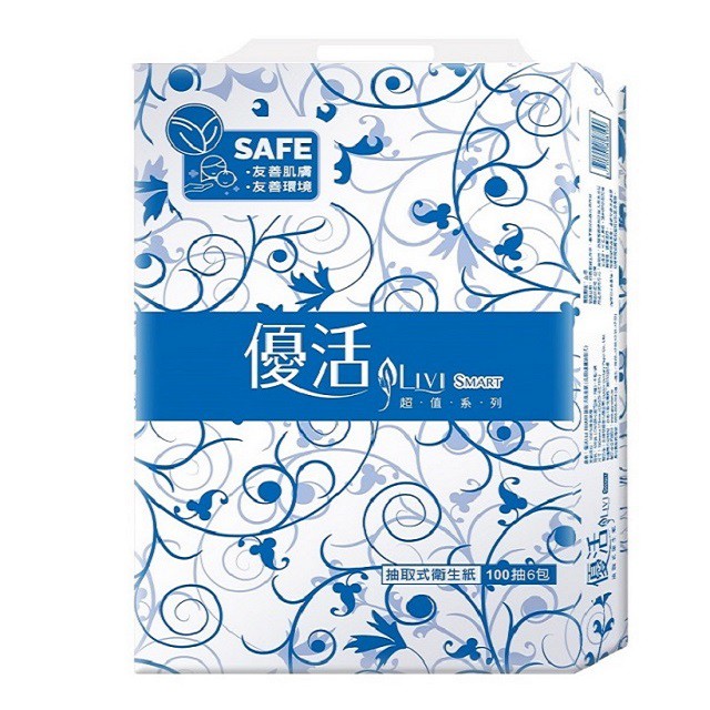 【蝦皮直營】優活Smart抽取式衛生紙(100抽/6包/1串)