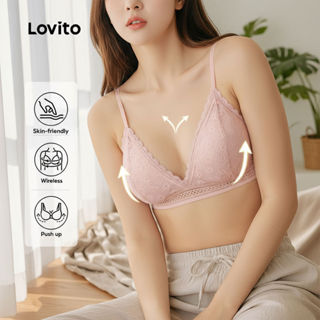 Lovito 性感透氣柔軟親膚粉紅蕾絲女士內衣 LNE107007