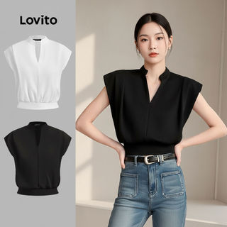 Lovito 女款休閒褶皺雙層襯衫 夏季春季款 L128ED374