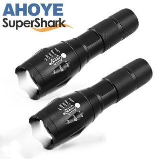 【蝦皮直營】AHOYE 經典款T6變焦多段閃爍LED手電筒 2入組 強光 遠距照明 鋁合金 防身 露營 戶外