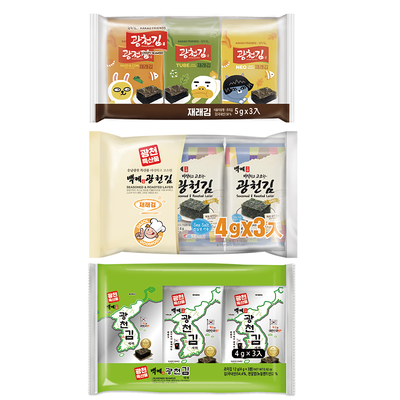 【蝦皮直營】韓國 KAKAO FRIENDS 海苔/百濟傳統烤海苔/廣川傳統烤海苔 3入裝