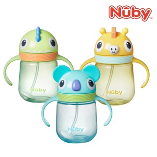 【蝦皮直營】Nuby 動物系列滑蓋水杯(滾珠吸管) 240ml PP材質 360度滾珠 把手 兒童水杯 水壺 學習水杯