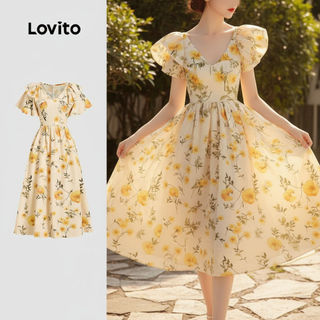 (Trendy2) Lovito 波希米亞裙花朵荷葉邊春夏女裝裙 L143ED306