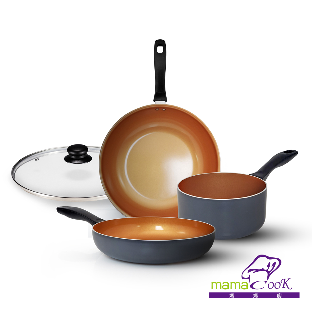 【蝦皮直營】Mama Cook 米蘭經典銅瓷IH不沾鍋具/炒鍋/平底鍋/奶鍋/附鍋蓋