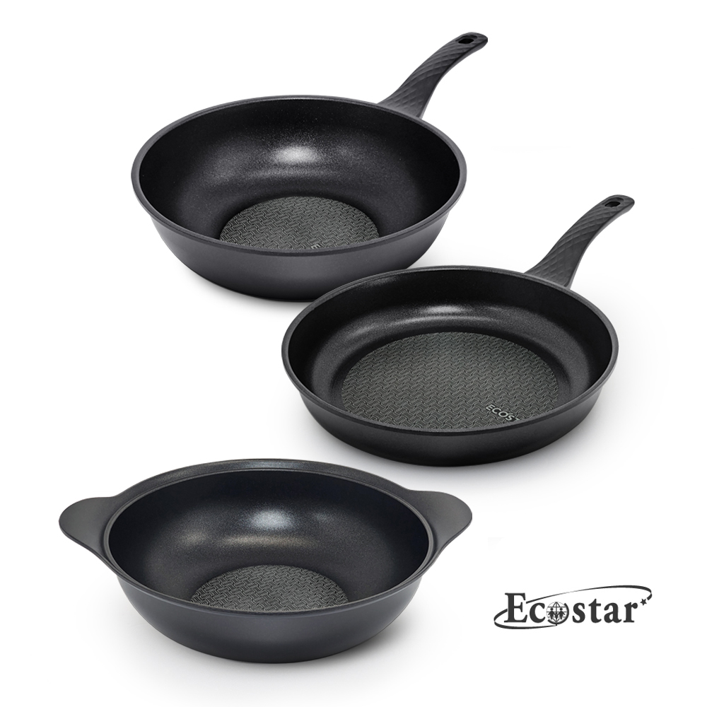 【蝦皮直營】ECOSTAR 黑鈦鑽石IH不沾鍋/炒鍋/平底鍋/湯鍋/28cm/IH電磁爐適用