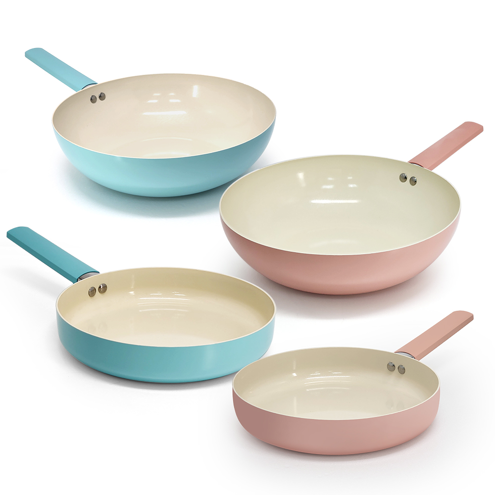 【蝦皮直營】mama cook 粉彩甜心陶瓷不沾鍋具 30cm炒鍋/24cm平底鍋