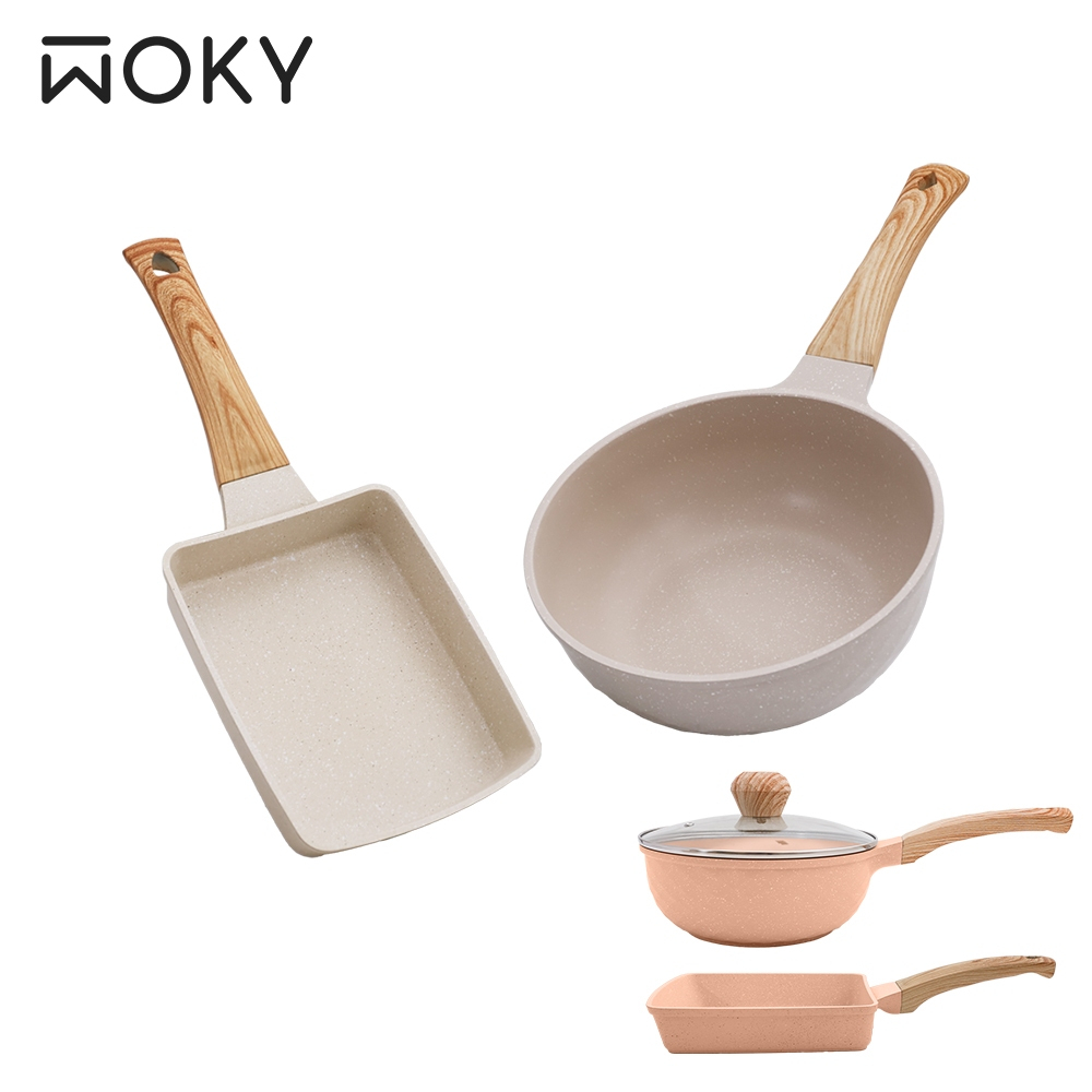 【蝦皮直營】WOKY 沃廚 極簡陶瓷不沾鍋-14cm玉子燒鍋/22cm小炒鍋