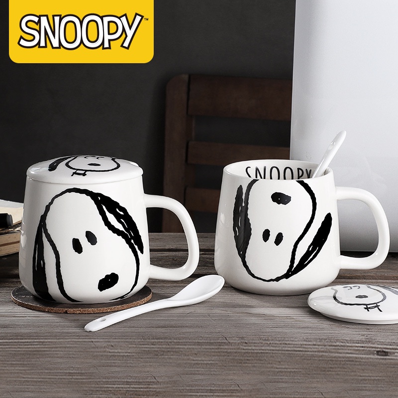 史努比陶瓷馬克杯 Snoopy杯子 創意潮流帶蓋勺情侶咖啡杯家用水杯