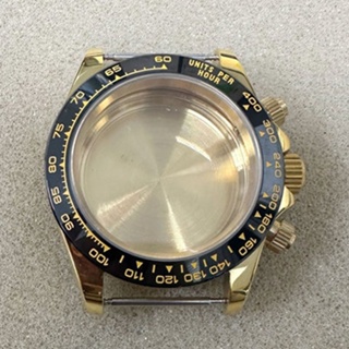 39 毫米精鋼錶殼 PVD 金錶殼黑色表圈藍寶石玻璃手錶配件適用於 VK63 石英機芯
