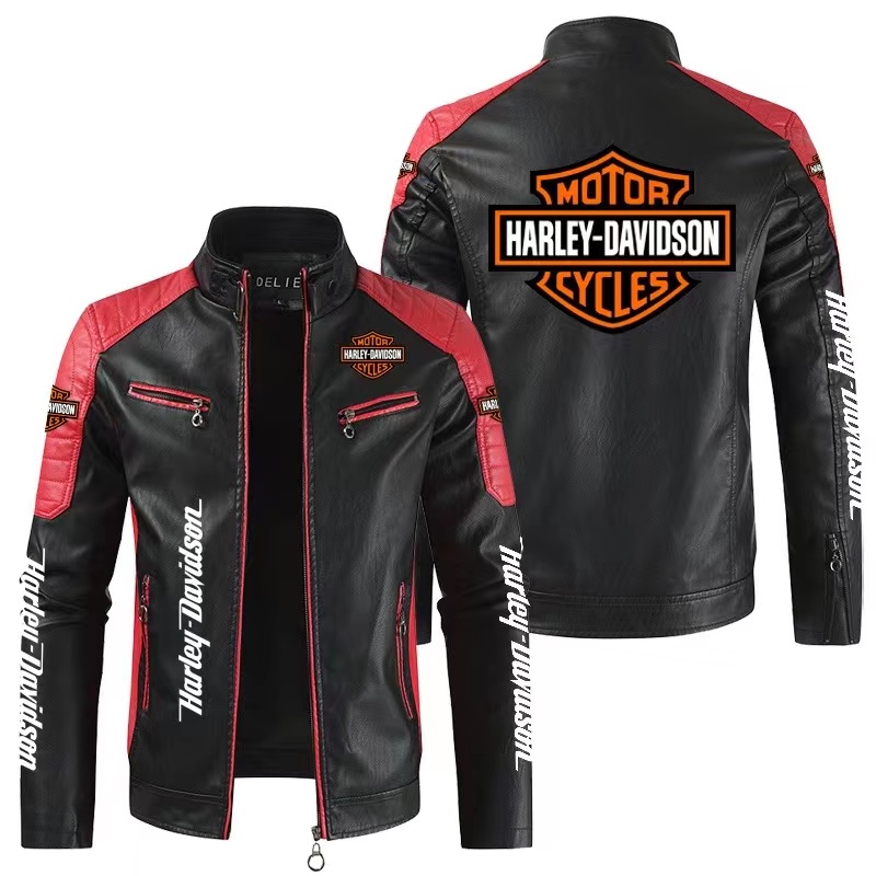 HARLEY DAVIDSON 哈雷戴維森Logo皮夾克 男式大碼皮衣 汽車摩托車標誌印花個性化哈雷夾克