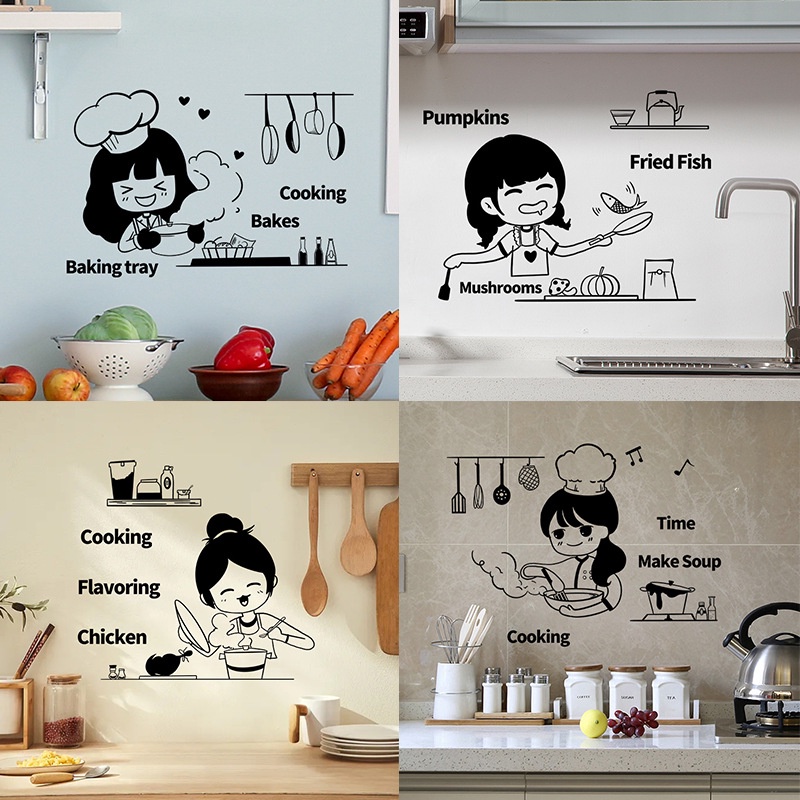 五象設計 卡通可愛廚娘DIY牆貼畫廚房灶臺冰箱裝飾PVC牆貼紙
