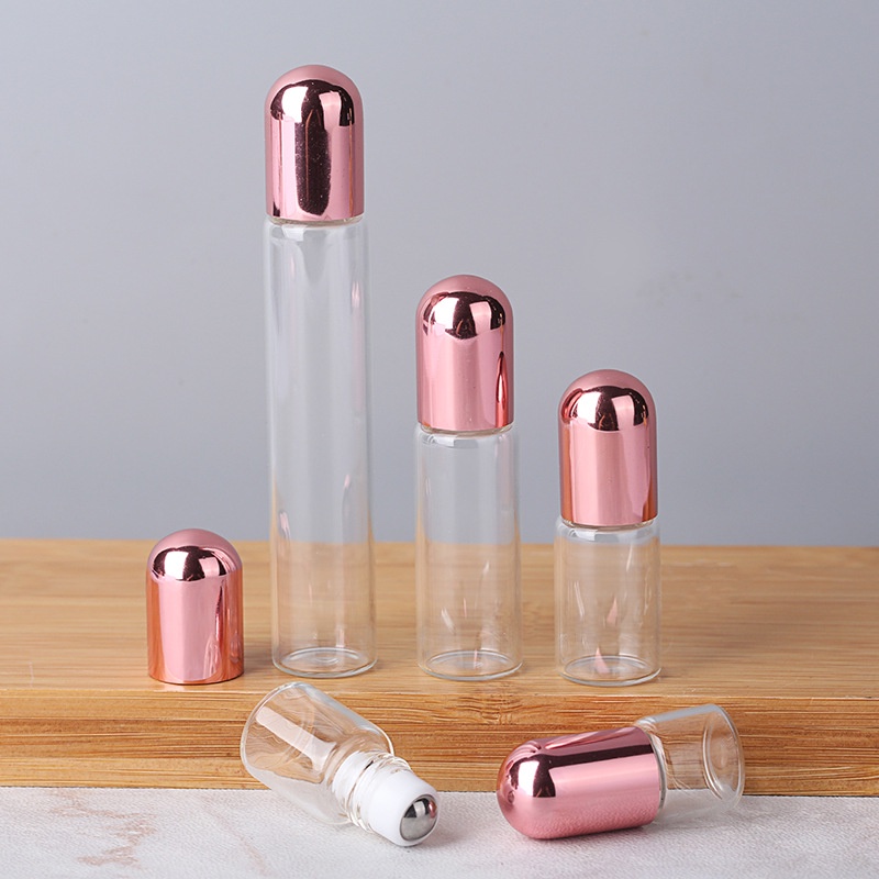 1ml 2ml 3ml 5ml圓頂玫瑰金蓋透明滾珠瓶香水瓶精油分裝瓶