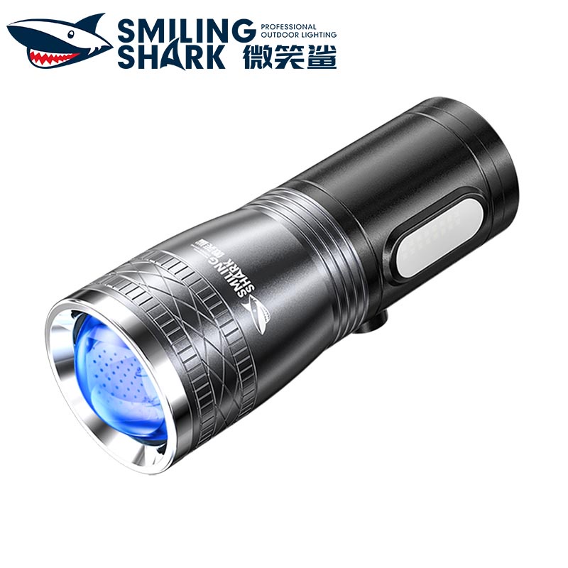 微笑鯊正品 DY3003 四色夜釣燈 led釣魚燈 白紫藍黃光強光手電筒 USB充電垂釣燈 聚魚照明燈 防水 3檔可調焦