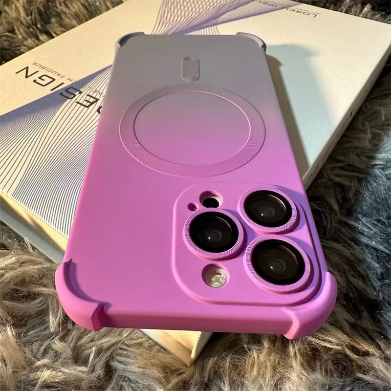 【四角氣囊更佳保護/紫色+灰色】多色漸變矽膠軟殼兼容iPhone 12 13 14 pro max case