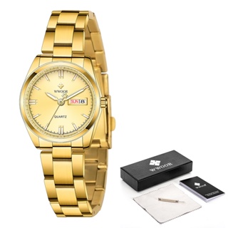 Wwoor 頂級品牌時尚女士手錶不銹鋼錶帶石英腕錶時鐘女錶-8804