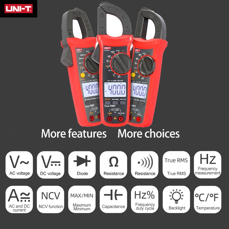 Uni-t UT201+ UT202+ UT202A+ UT203+ UT204+ 400-600A 數字鉗形表電壓電流