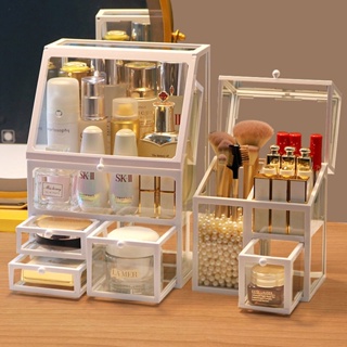 化妝品收納架防塵化妝盒整理桌面置物架家用口紅大容量網紅收納盒
