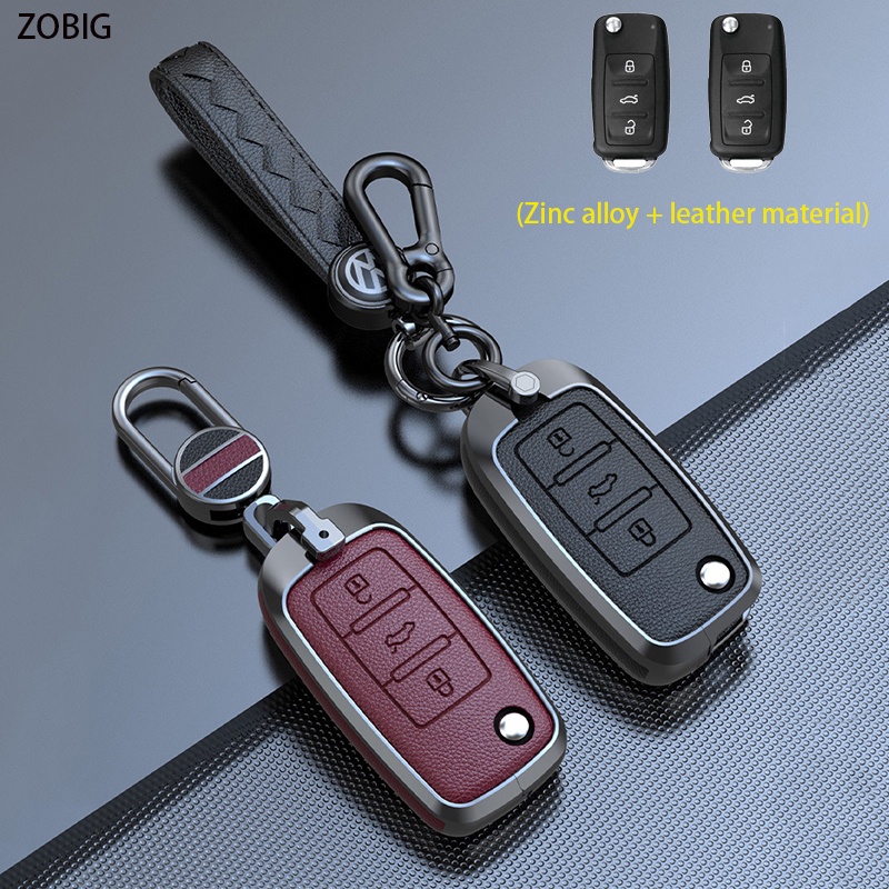 VOLKSWAGEN Zobig 鋅合金皮革大眾鑰匙套汽車鑰匙套外殼帶鑰匙扣適合大眾捷達高爾夫 Polo MK7 帕薩特
