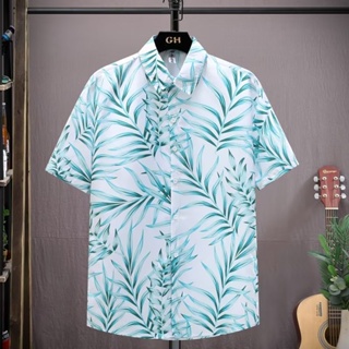 男士休閒短袖襯衫夏季夏威夷碎花襯衫潮流寬鬆印花翻領襯衫上衣