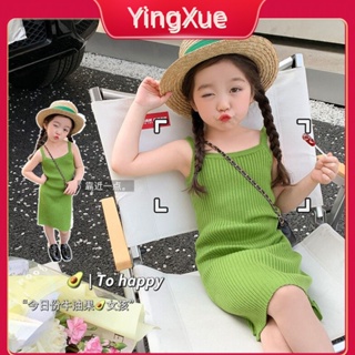 2023新款韓版童裝女童吊帶裙綠裙兒童百搭吊帶