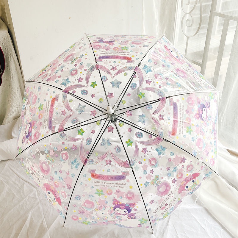 一溪三麗鷗兒童雨傘透明長柄美樂蒂卡通全自動庫洛米女孩學生少女心傘洞主