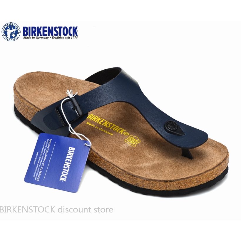 Birkenstock Gizeh 男/女經典軟木藍色啞光皮革拖鞋 34-46
