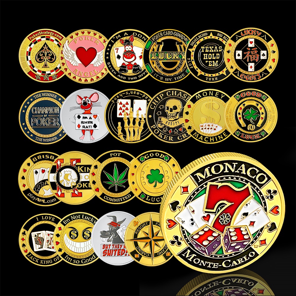 ✨爆款 21枚全套撲克金屬幸運幣收藏 精美籌碼硬幣創意禮品彩色紀念徽章