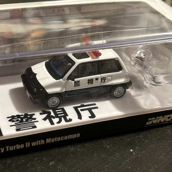 現貨1:64 INNO 本田 CITY 逮捕令 警車 小猴子摩托合金車汽車模型