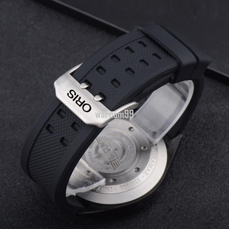 【下單送工具FA】防水柔軟矽膠ORIS手錶帶 代用豪利時航空潛水橡膠錶鏈黑色20 22mm